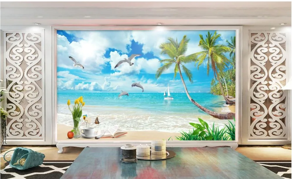 3d wall murals wallpaper Tree with sea view photo wall murals wallpaper