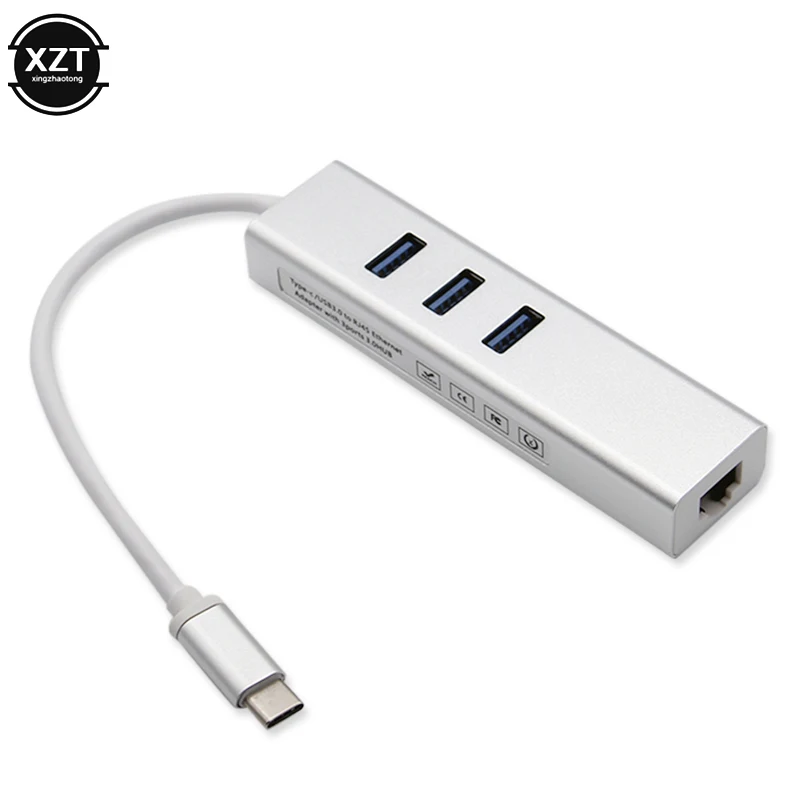USB C 3,0 концентратор типа C для сетевой карты Ethernet RJ45 Lan адаптер 1000 Мбит/с гигабитный Интернет для Mac book Pro Air usb-c type C концентратор - Цвет: Серебристый
