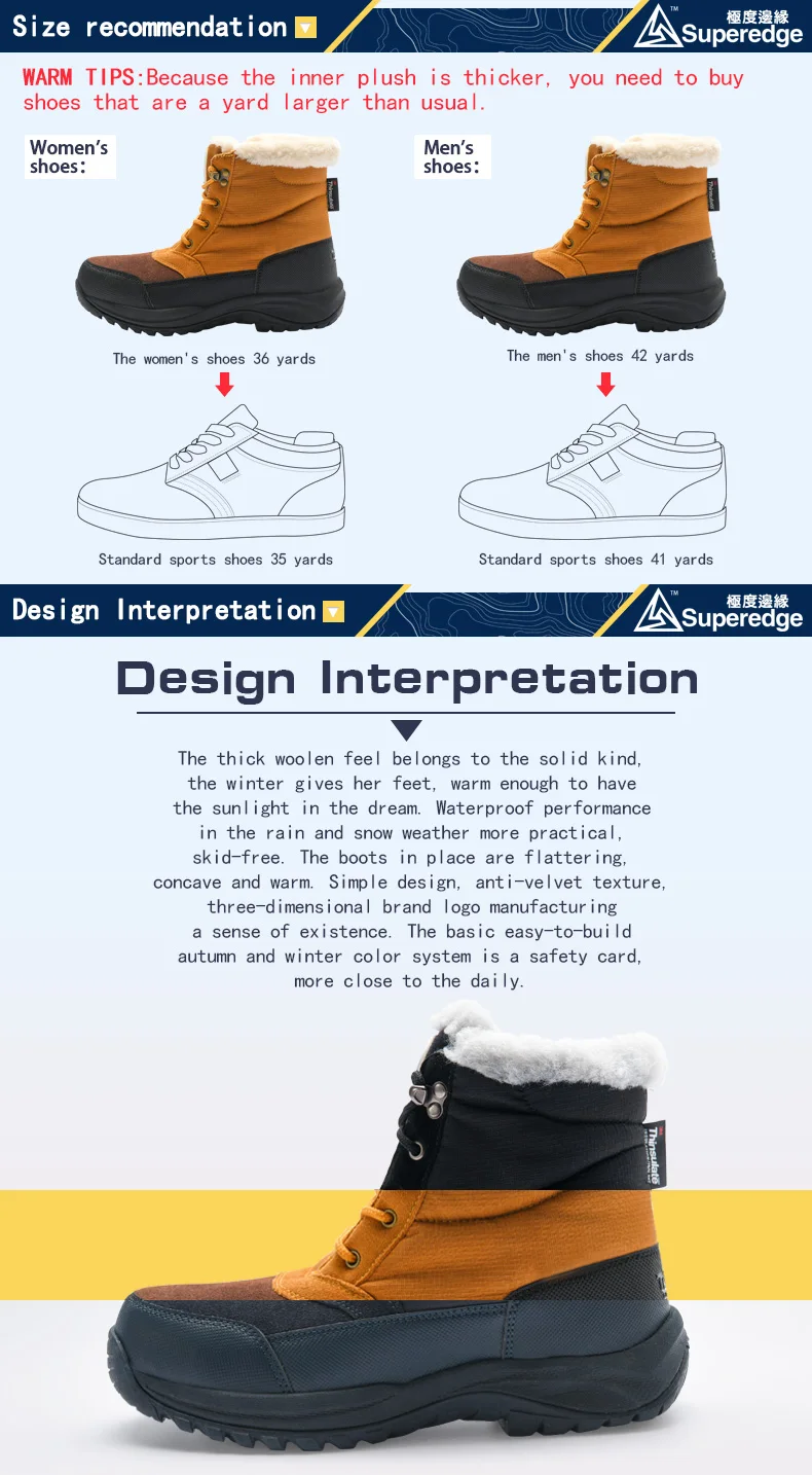 SUPEREDGE/мужские и женские зимние ботинки; теплые зимние водонепроницаемые походные флисовые ботинки; треккинговые ботинки; уличные прогулочные ботинки; кроссовки