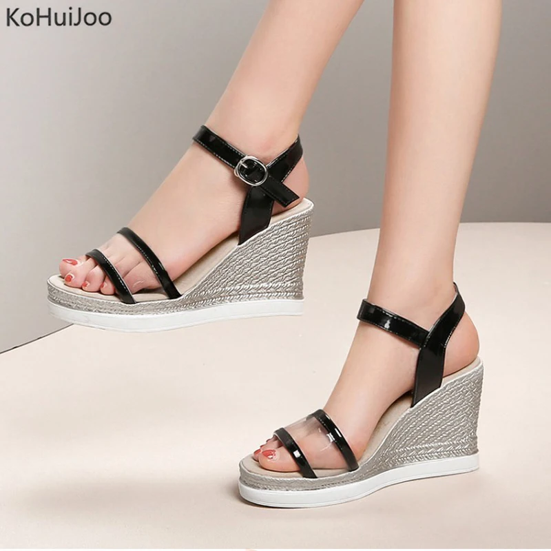

Kohuijoo Big Size High Heel Wedge Sandals Women Fashion Platform Gladiator Sandals Female Slides Buckle Strap Open Toe Shoes 43