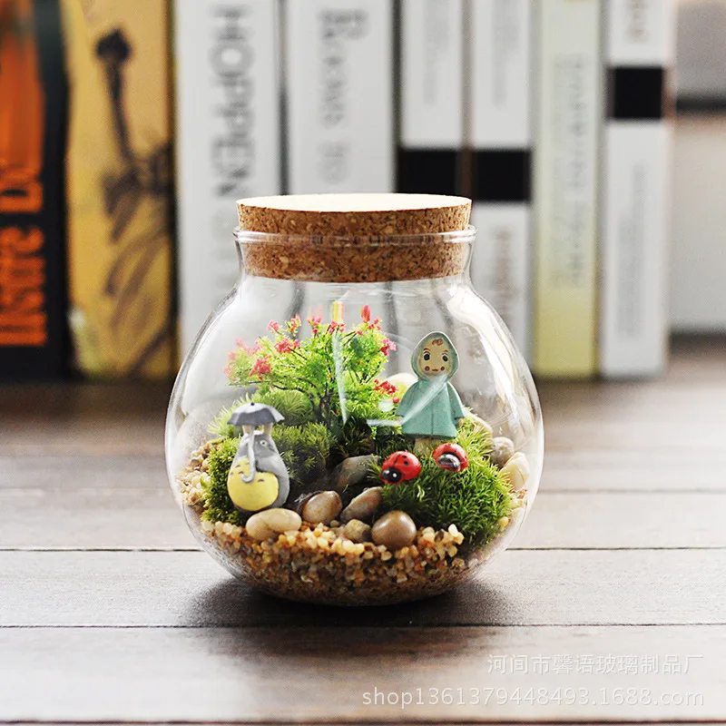 

O.RoseLif Micro World Ecological Transparent Glass Vase With Lid Multi-function Vases With Cover Wedding Decoration Home Decor