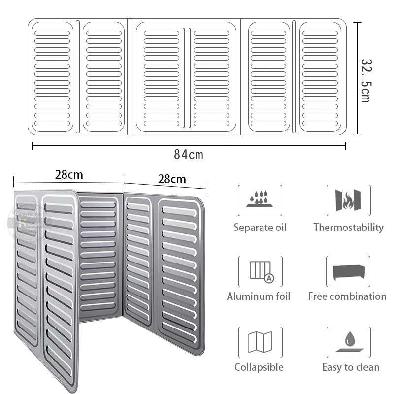 Kitchen Splatter Screen Kitchen Splash Guard Aluminum Foil Oil Baffle Foldable Splash Guard Gas Stove Shield