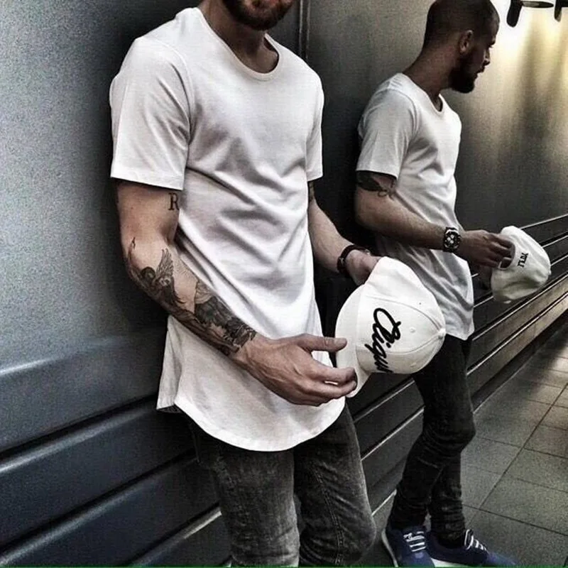 

Men's T Shirt Kanye West Extended Round Sweep T-Shirt Curved Hem Long line Tops Hip Hop Urban Blank Justin Bie