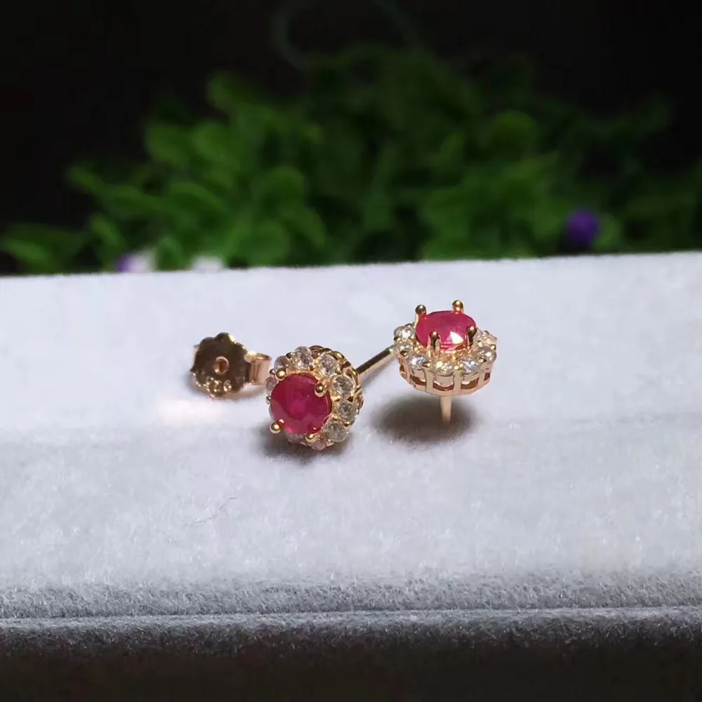 Серьги гвоздики из серебра 925 пробы с натуральным красным Рубином|stud earrings|jewelry