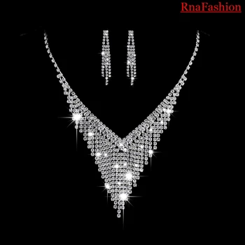 

RNAFASHION Crystal Bridal Jewelry Sets Silver Color Rhinestone Necklace Wedding Engagement Jewelry Sets for Women
