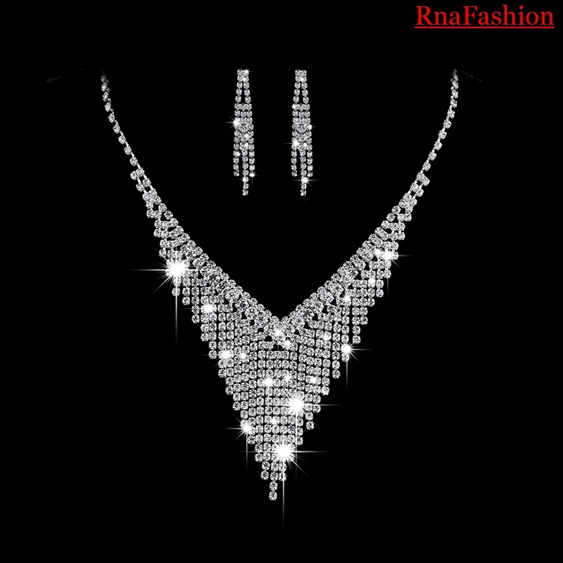 RNAFASHION Кристальные Свадебные Ювелирные наборы серебряного цвета Стразы ожерелье