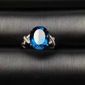 

Extravagant big 10*12mm round bowknot Natural blue topaz gem Ring S925 Silver Natural Gemstone Ring Women's party gift Jewelry