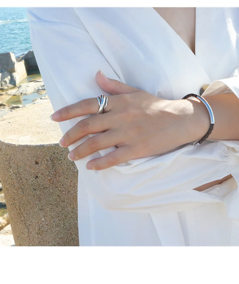 2018 Fashion 925 Sterling Silver Ring Retro Line Twine Design Wide Surface Band Popular Unique Jewelry for Women