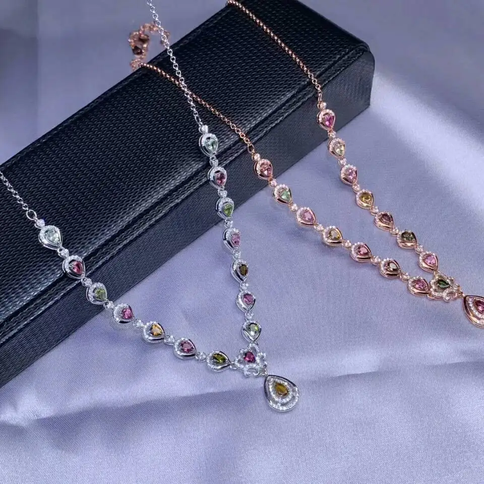 [MeiBaPJ] Роскошный натуральный Бразилия ожерелье с подвеской из турмалина с сертификатом 925 чистого серебра ювелирные украшения Шарм для женщин