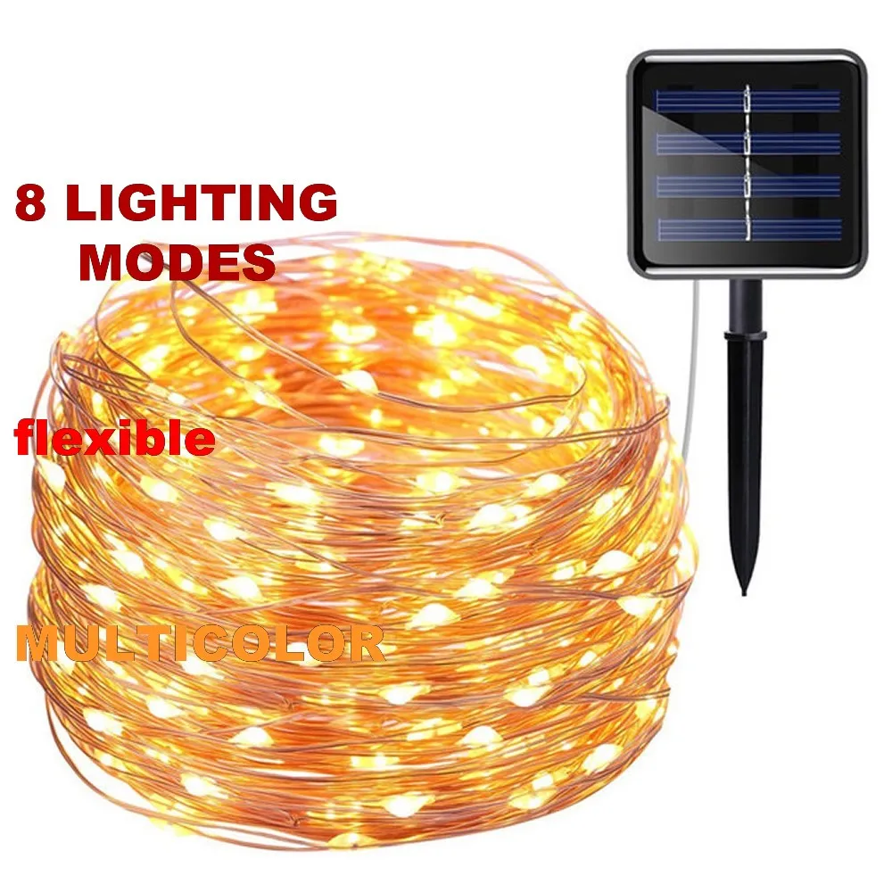 

8 modes multicolor 5M 50LEDs/ 10M 100LEDs/20M 200LEDs solar powered LED Wire lighting Outdoor holiday Garden party Christmas de