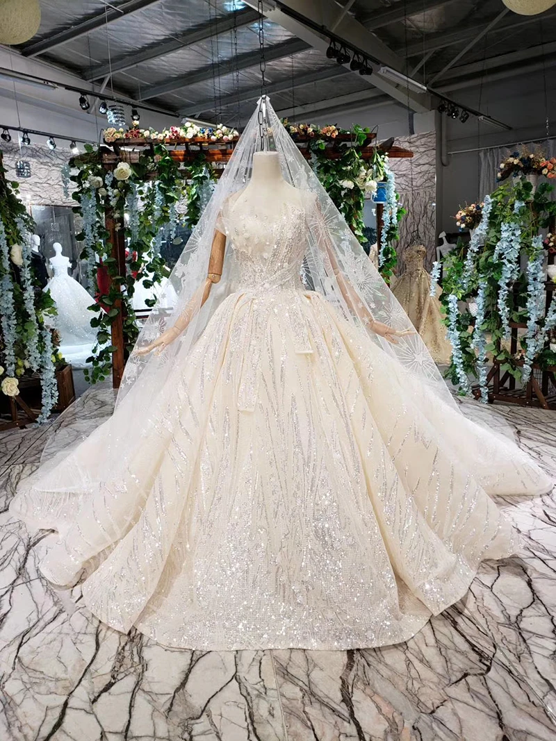 HTL388 boda special strapless wedding dress with wedding veil sleeveless sexy princess bridal dresses shiny robe de mariage 2019 (1)