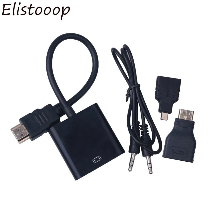Elistooop адаптер HDMI-VGA Micro HDMI Mini штекер Адаптер VGA гнездо 1080p конвертер чипсетов для Xbox
