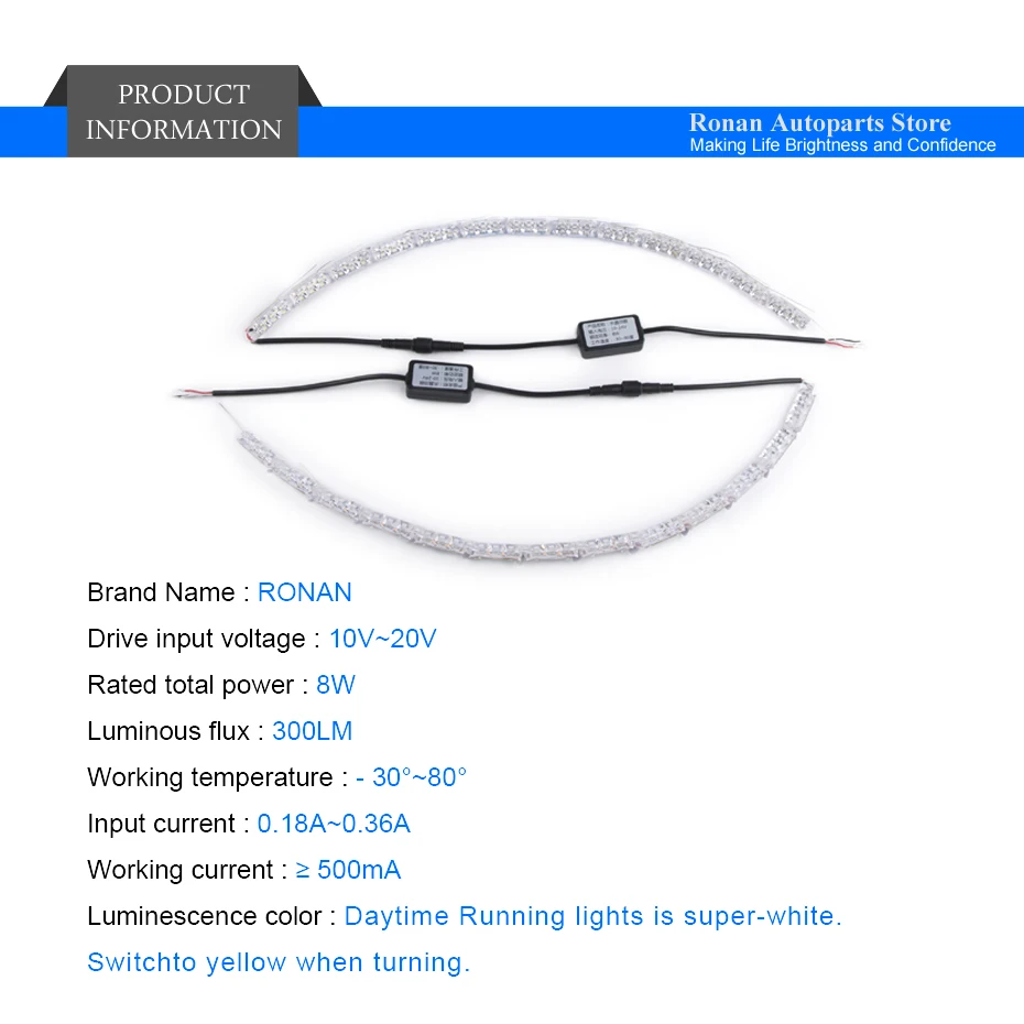 RONAN дневной ходовой белый переключатель на желтый светильник DRL складной Метеор Тип светодиодный DRL Белый Янтарный переключатель лампа для головной светильник