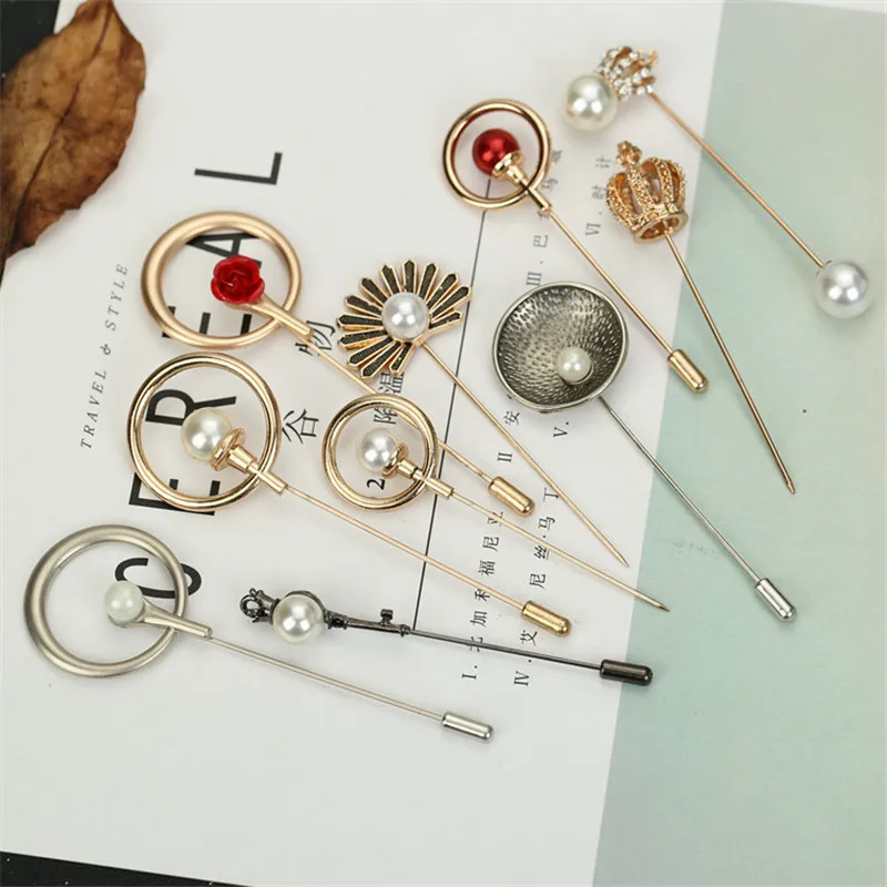 

2018 Vintage Alloy Pearl Crown Tassel Geometry Circles Square Flower Women's Shawl Scarf buckle Jewelry Men Suit Brooch Pins