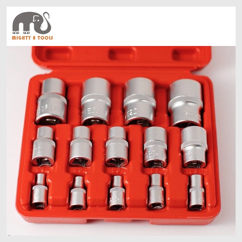 Cr-V 14 шт. 1/4in 3/8in 1/2in Dr. E Star Torx гнездо набор с коробка для хранения: E4-E24 | Инструменты