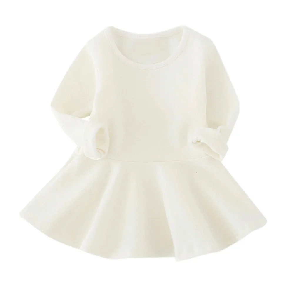 Vestido infantil/платье для маленьких девочек; 7 ярких цветов; однотонное Повседневное платье принцессы с длинными рукавами для малышей; одежда для маленьких девочек - Цвет: Белый