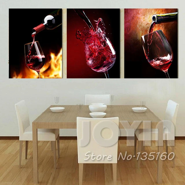 3 Piece Modern Vins Canvas Paintings Red Wine Cup Bottle Wall Art ...