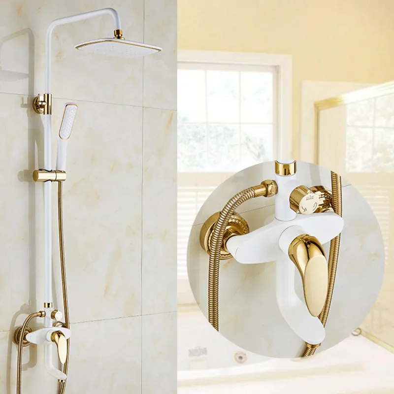 European luxury solid brass shower set with white gold shower set and