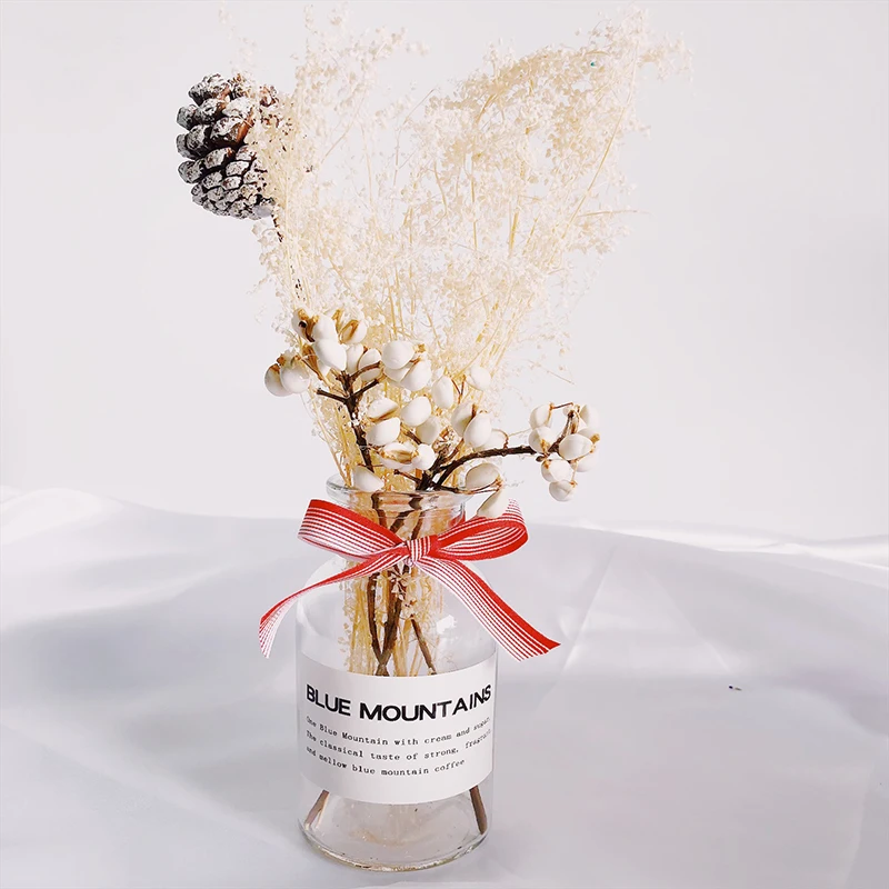 Натуральный сушеный цветок+ стеклянная бутылка хлопок эвкалипт гингко консервированный цветок Свадебный Рождественский подарок украшение дома реквизит для фотосессии