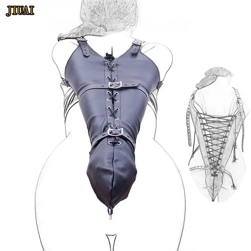 

Leather Single Glove Armbinder With Over Shoulder Straps,Black Laced Arm Binder Bondage,Slave Accessories