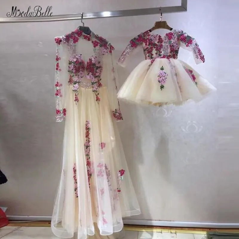 Modabelle/Саудовская Аравия; вечернее платье с цветочным рисунком; Vestido; торжественное платье с длинными рукавами для мамы и дочки; платье для выпускного вечера; Avond Jurk