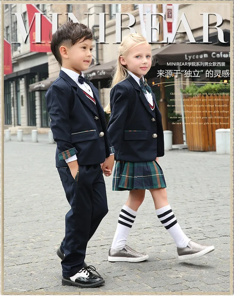 Новая английская сетчатая школьная форма для мальчиков и девочек, детский костюм для детского сада, осенне-зимний костюм