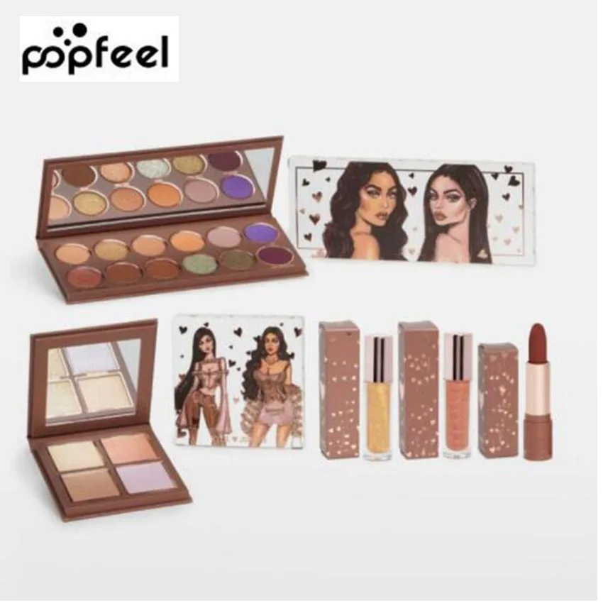 

The Cosmetics Collection Eyeshadow & highlight & Lip Gloss & Lipstick 5 in 1 Wife Life Collection Bundle Makeup Set