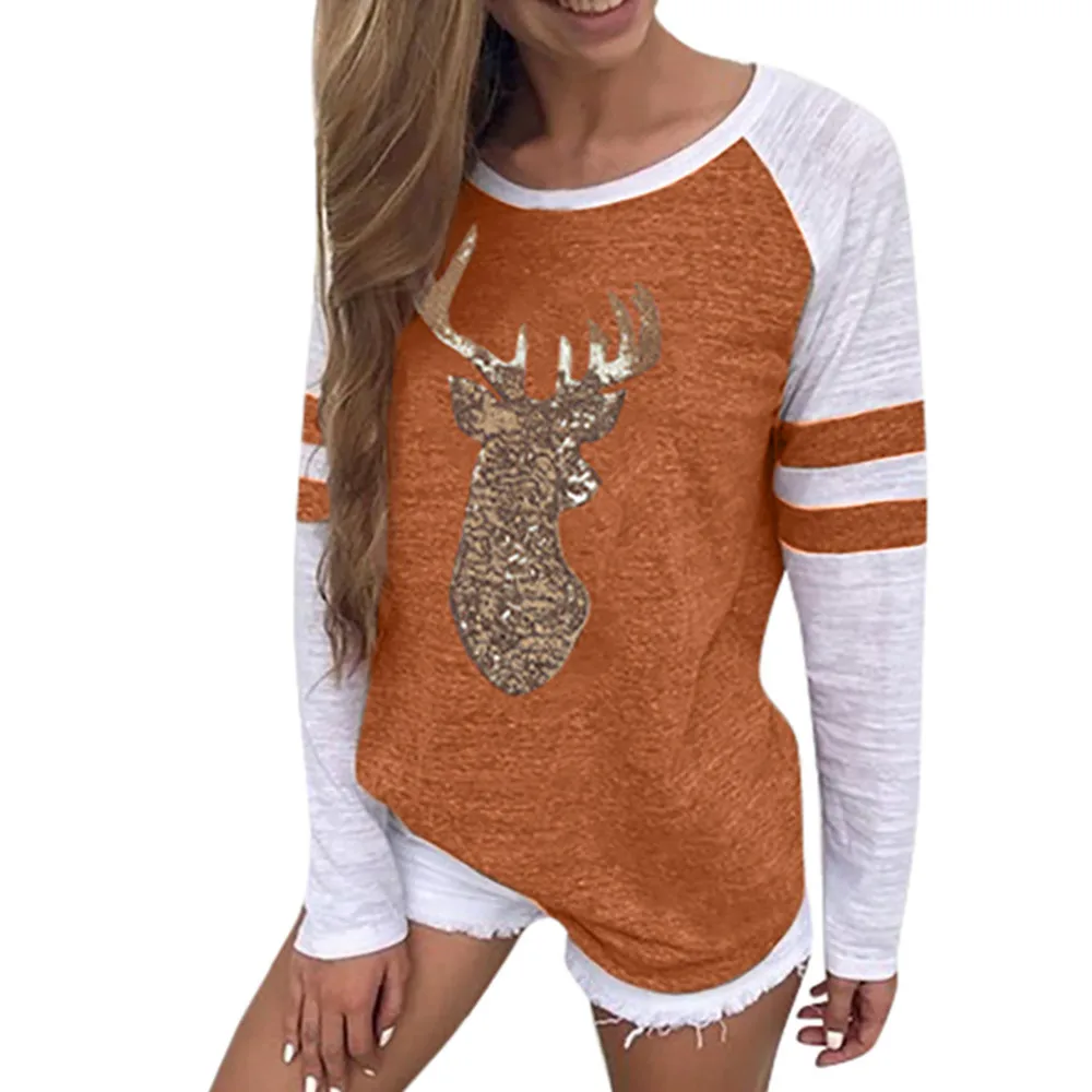 Праздничная Рождественская Футболка женская Рождественский северный олень футболка с принтом Зимние Топы с длинным рукавом camiseta mujer футболка