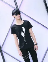New Iced Cotton T-shirt Mens T Shirts Fashion 2016 Summer Feather Novelty T Shirt Men Korean Fashion Justin Bieber Purpose Tour
