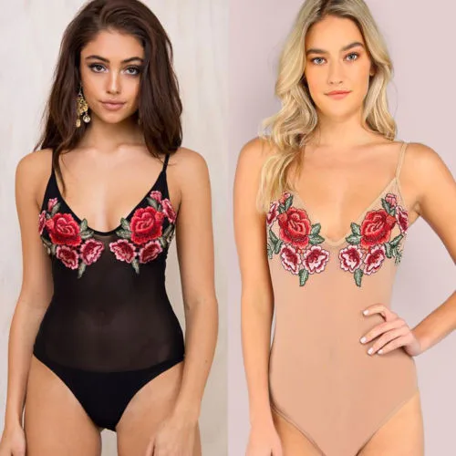 

Women Embroidered Mesh One Piece Bikini Monokini Swimwear Swimsuit Bathing
