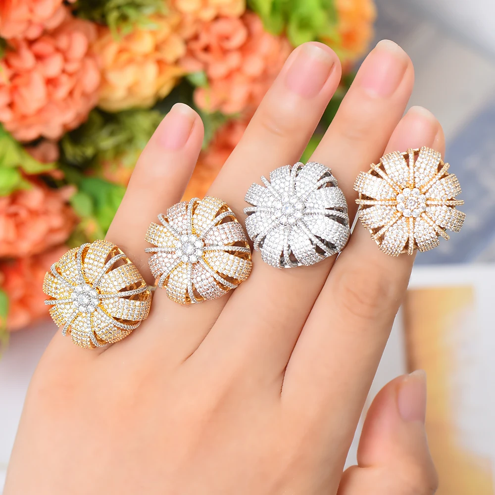 

GODKI Exclusive Cross Flower Statement Rings for Women Wedding CZ Finger Rings Beads Charm Ring Bohemian Beach Jewelry 2019