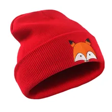 Модный головной убор, женские шапки бини, зимние шапки с вышивкой в виде лисы, вязаные теплые шапки с черепом, красные, серые, темно-синие, черные, белые