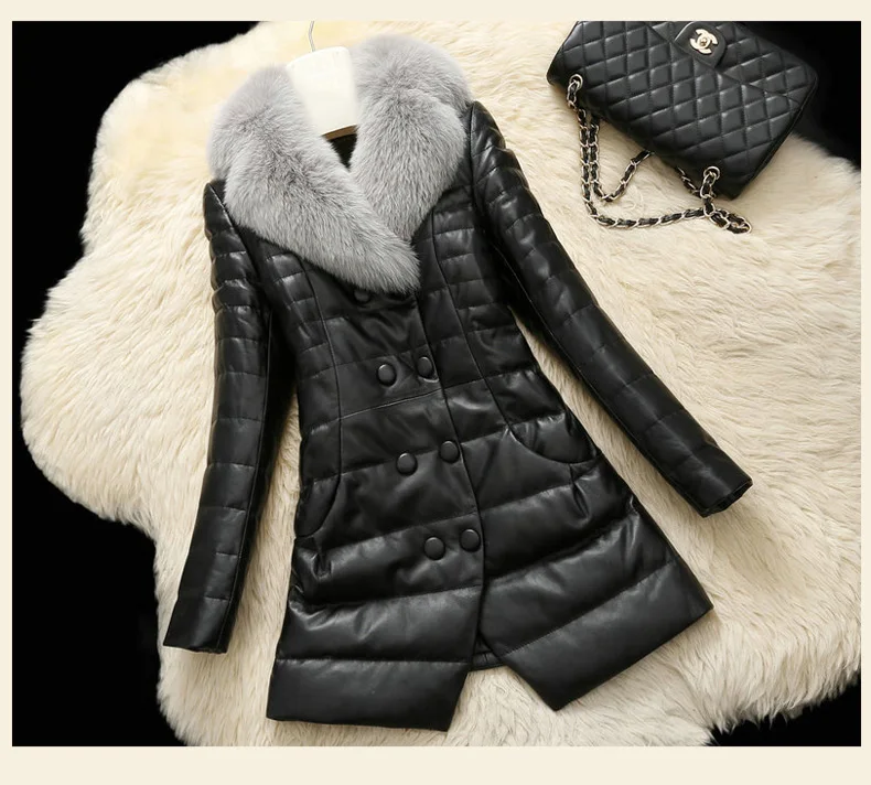 AYUNSUE, новинка, осенняя женская кожаная куртка из овчины, натуральный Лисий мех, длинный двубортный женский плащ, пальто размера плюс, 5XL, LX919