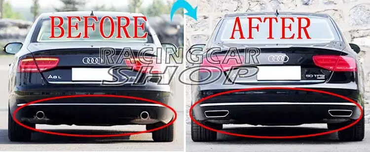 W12 STYLE Rear Diffuser Exhaust Tips Muffler End For Audi A8 Standard Bumper 08-13