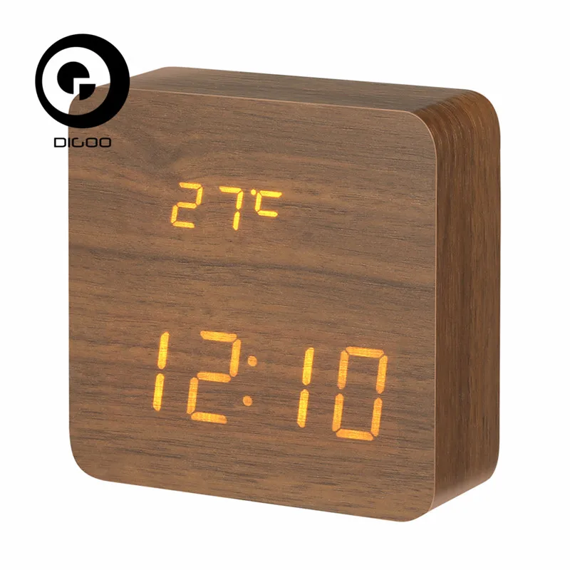 

Digoo DG-AC1 AC1 Wooden LED Digital Alarm Clock with Time Temperature and Voice Control Thermometer Calendar USB/AAA