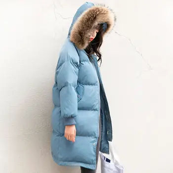 

Hooded Fur Collar Women's Down Cotton Jacket BF Style Long Parka Chaqueta Mujer Winter Coat Women Thick Warm Women Jacket C4845
