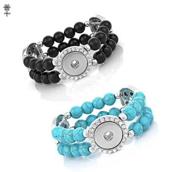 

Wholesale 10pcs Fashion Diy 18mm Ginger Snap Button Jewelry 2 Colors Black Blue Natural Stone Crystal Elastic Bracelet NN-307*10