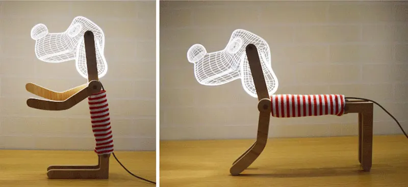 3D Cute Dog Table Lamp Wood Support Acrylic Lampshade USB Dimming Adjustable Posture LED Desk Light Children Kids Birthday Gift (5)