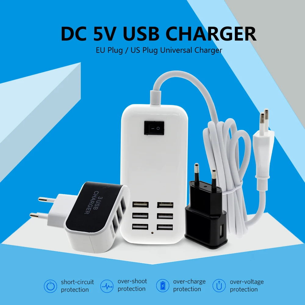 DC 5V 2A USB Питание адаптер штепсельная вилка европейского стандарта/США Plug Универсальный Зарядное устройство 1/2/3/6 Порты