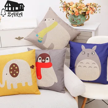 

17" thicker cute cartoon animals penguin square cotton linen sofa decorative cushion cover Car seat soft pillow cover 43cmx43cm