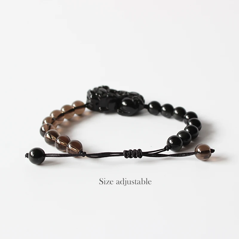 Kaufen Großhandel Chinesische Traditionelle Pixiu Drache Schwarz Obsidian Mit Smoky kristall Perlen Herren Armband Glück Schmuck Einstellbare Größe