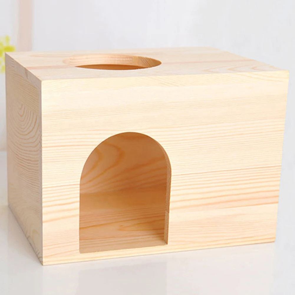 New Wood Pet Mouse Cabin Hamster Flat Top House Hideout Sleeping Cage Nest Play Toy