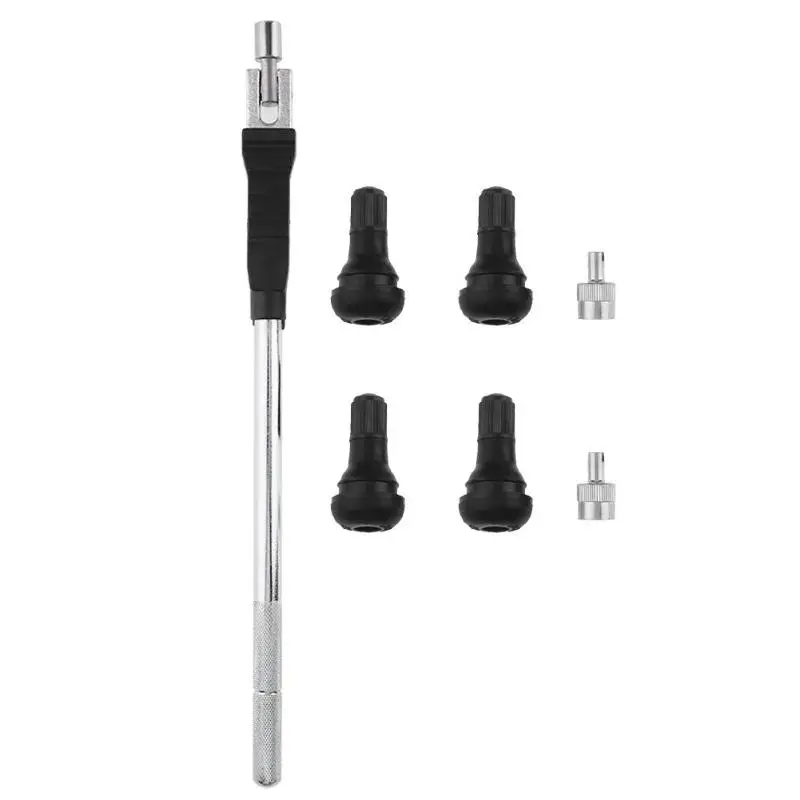 4pcs/1 Set Car Tire Valve Service Kit Snap in Valve Stems + Chrome