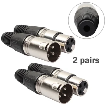 

2Pairs XLR 3Pin Female MIC Jack Plug Audio Microphone Cable Connector Black XLR Adapter for Music Desk Speaker Audio Microphone
