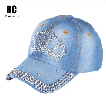 

[Rancyword] Diamond embroidery Baseball cap for women Snapback caps Lady Rhinestones Crown hats Washed cowboy caps women RC1061