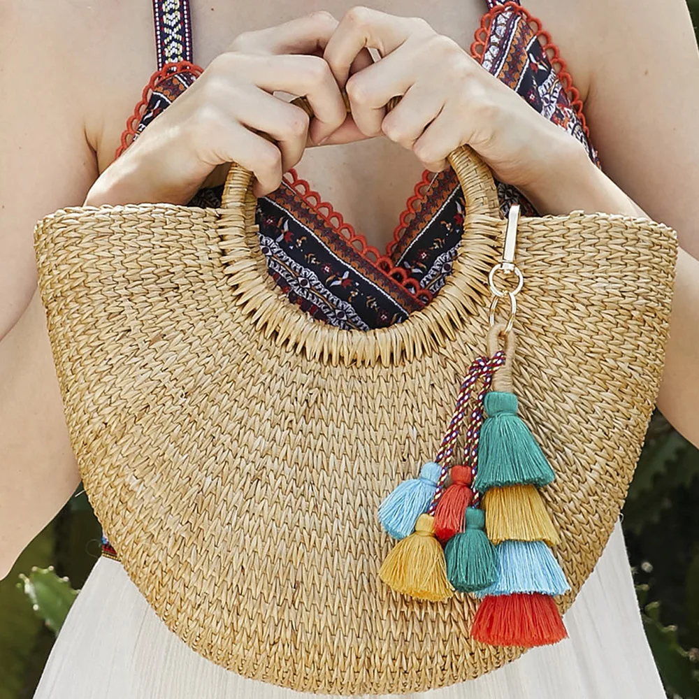 

2019 fashion bohemian style new handmade multi-layer green tassel keychain women bag or car pendant key ring jewelry gift