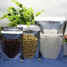 9x14cm,100pcs Reclosable Stand up translucent aluminium zip Lock bag,Silvery Metallic plated foil plastic pouch zipper clip Seal