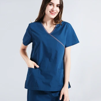 

Medical Mock Wrap Nursing Clothes Scrubs Uniform Women Plus Size Medical Surgeon's Workwear Scrub Sets Top and Pant Stretch