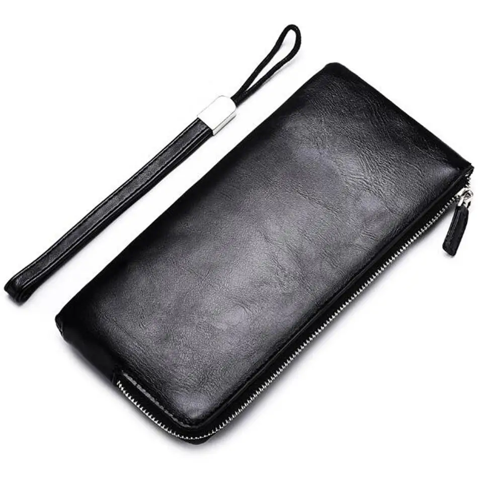 

Men's Pure Genuine Slim Long section Wallets Men Luxury zipper Clutch Bag Male ID Money Purses Brand Design Card Holder