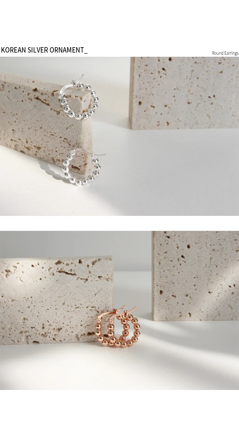 MLKENLY розовое золото бусины Серьги-кольца для женщин тренд стерлингового серебра 925 женские модные ювелирные изделия